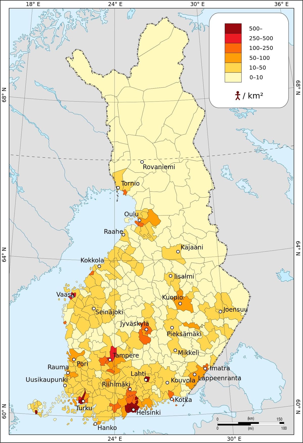 Finnland Bevölkerung Dichte Karte