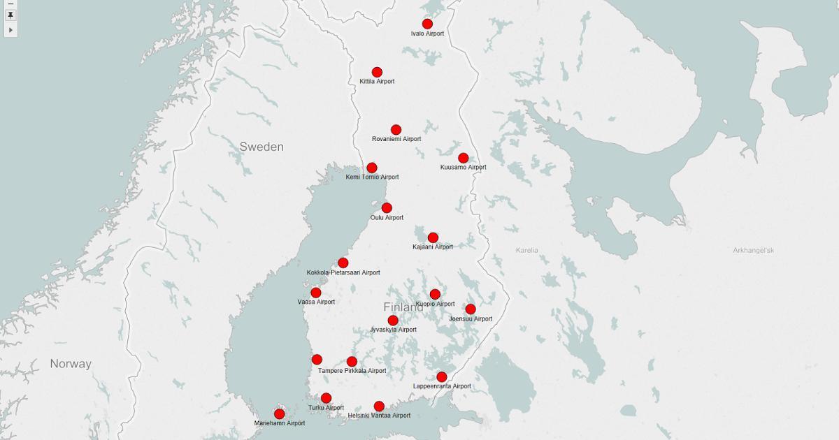 Karte von Finnland-Flughäfen