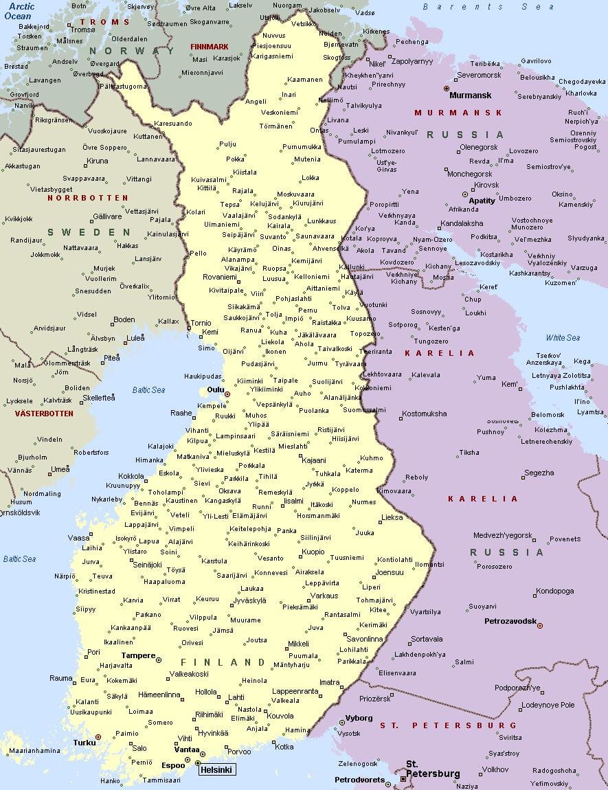 Finnland Landkarte mit Städten