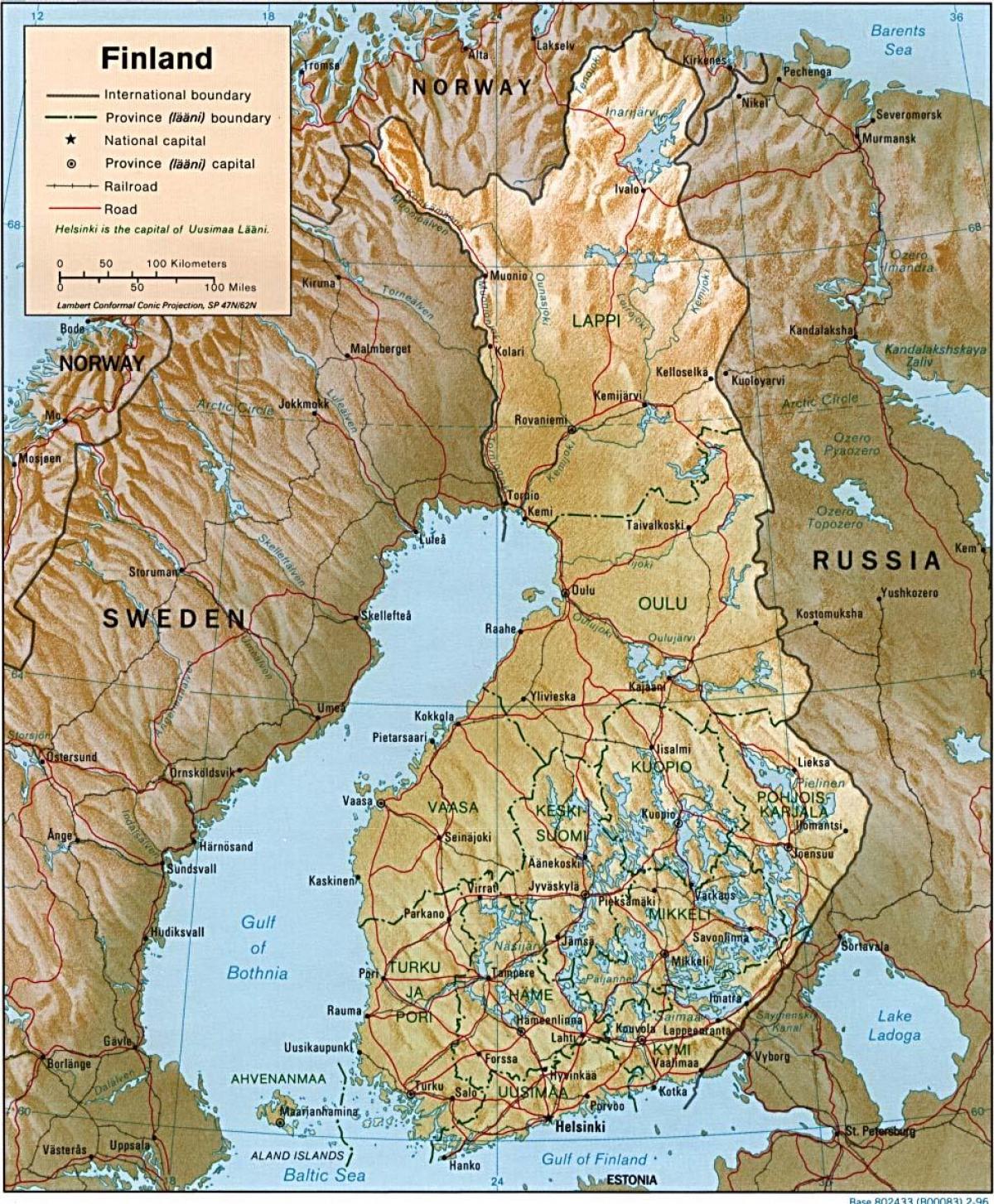 Karte von Finnland topografische